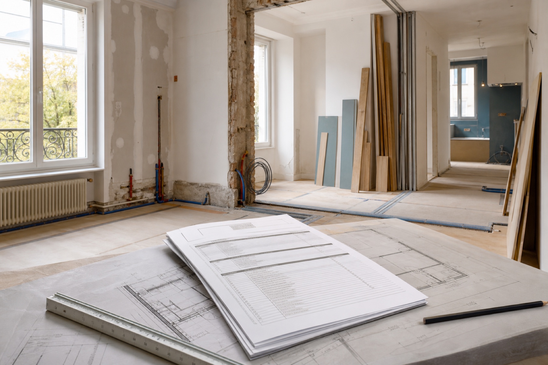 Devis de rénovation multi-lots étudié dans un appartement en travaux