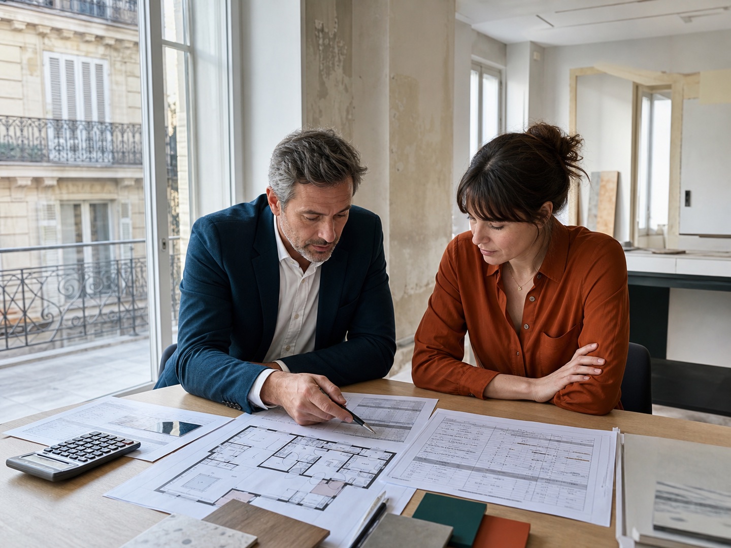 Propriétaire et économiste réunissant le budget d’une rénovation privative et des travaux de copropriété